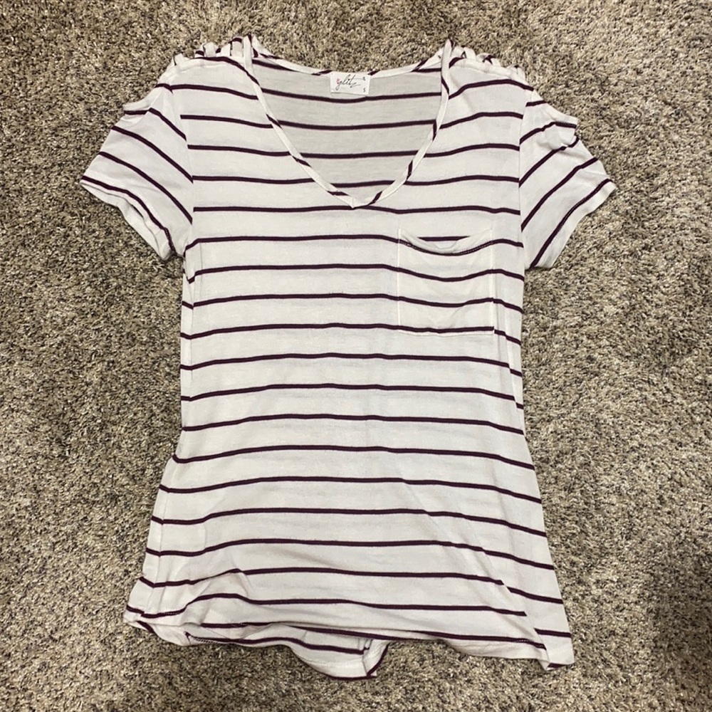 white & maroon stripped dress shirt